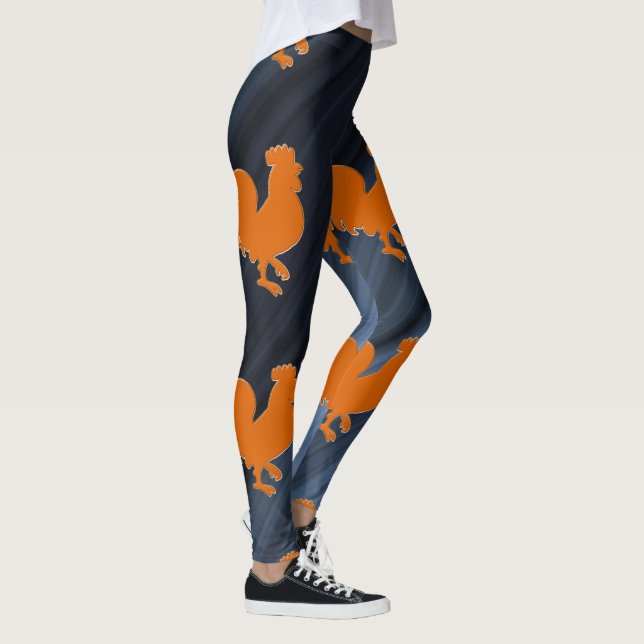 Leggings Rooster naranja y fondo azul (Derecha)