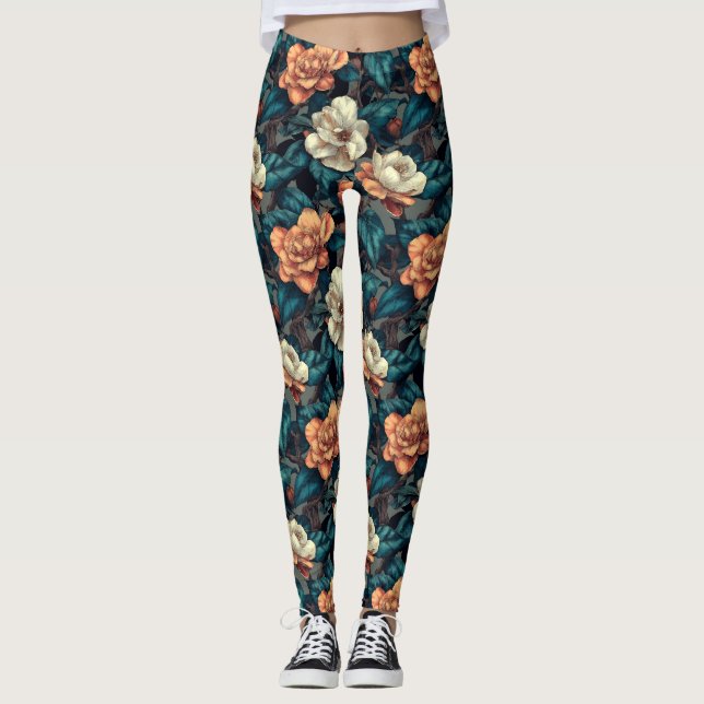 Leggings Ropa de ejercicio de melocotón con tema de gardeni (Anverso)