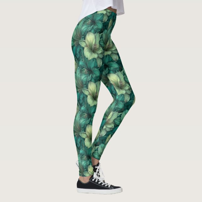 Leggings Ropa de gimnasio verde con acento de amarilis, reg (Derecha)
