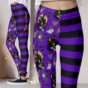 Leggings Ropa De Halloween De Brujas De Rayas Negra Y Morad