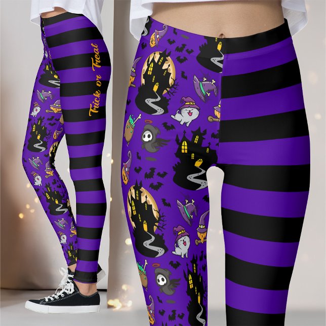 Leggings Ropa De Halloween De Brujas De Rayas Negra Y Morad (Subido por el creador)