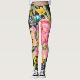Leggings Rosa acuarela Floral Bouquet