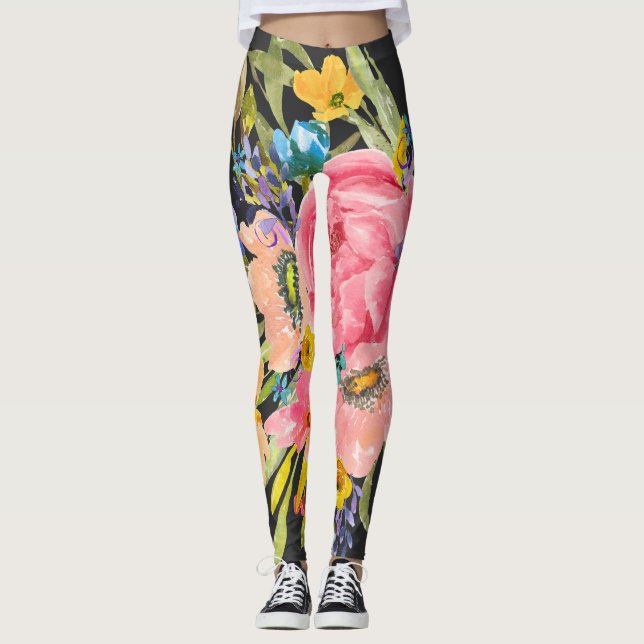 Leggings Rosa acuarela Floral Bouquet (Anverso)