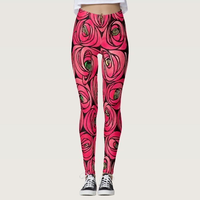 Leggings Rosa Art Nouveau Rennie Macintosh Graphic (Anverso)