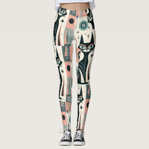 Leggings Rosa Atómico Turquesa Patrón de Gato de Mediados d