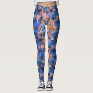 Leggings Rosa azul Naranja dorado acuarela