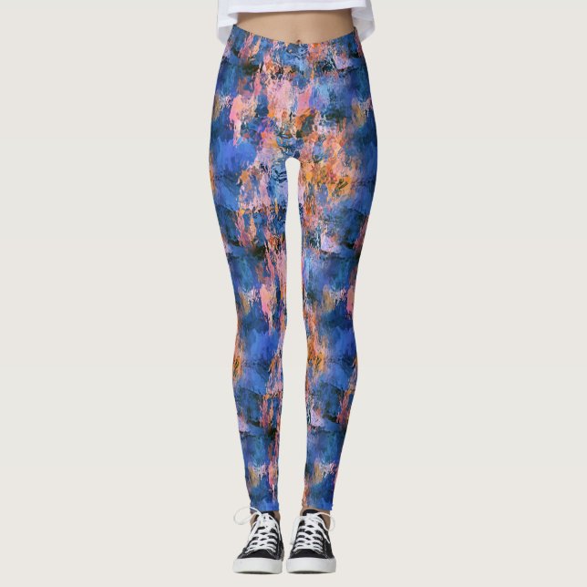 Leggings Rosa azul Naranja dorado acuarela (Anverso)