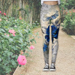 Leggings Rosa azul oscuro victoriano Moda vintage<br><div class="desc">Bonitos florales vintage de rosa azul oscuro en la prensa escrita,  con un broche y collar de perlas falsas,  una jaula de pájaros con arco amarillo para crear un estilo de moda lujoso,  extravagante y vintage.</div>