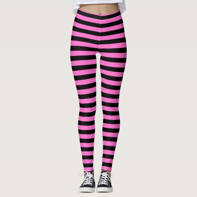 Leggings Rosa brillante caliente y rayas negras (Anverso)