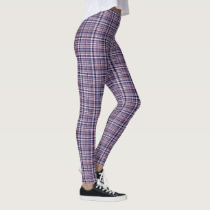 Leggings Rosa Caliente Azul Marino Plaid Madras Tartán Prep