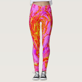 Leggings Rosa caliente, rojo y amarillo suculento rosette s