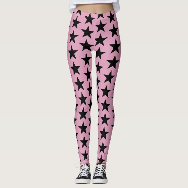 Leggings Rosa Chicle Con Estrellas Negras (Anverso)