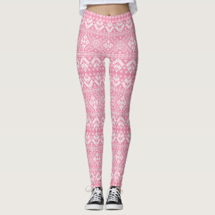 Leggings Rosa Claro y Blanco Invierno Fair Isle Navidad