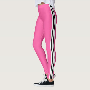 Leggings Rosa con Franja Lateral Blanca y Negra