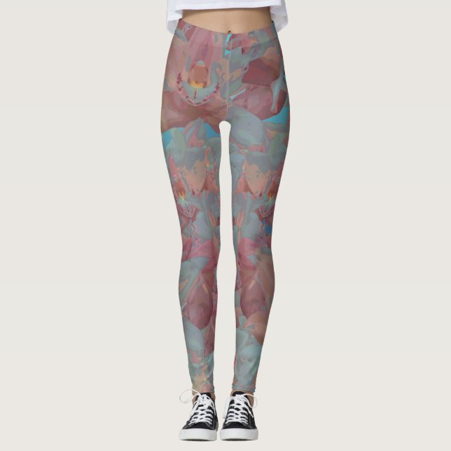 Leggings Rosa de acrílico floral del Pintura-Rosa (Anverso)