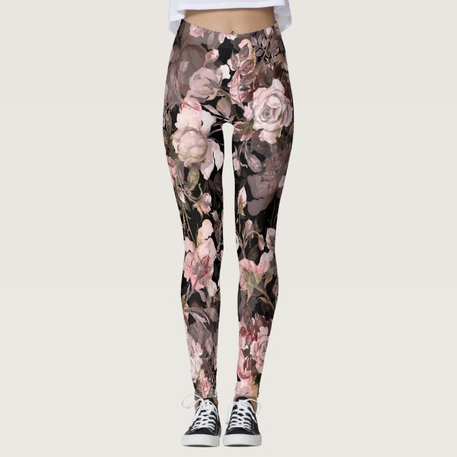 Leggings Rosa de acuarela Patrón Bud Bouquet (Anverso)