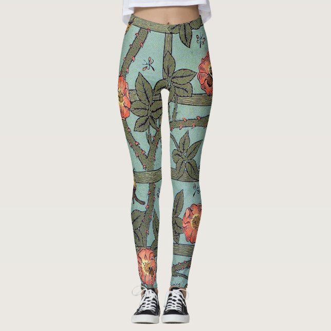 Leggings Rosa de escalada y pequeño pájaro, William Morris (Anverso)