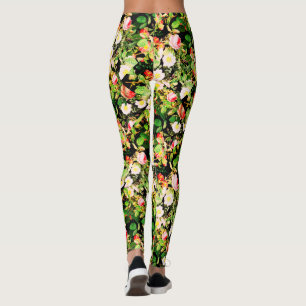 Leggings Rosa De Impresión Floral Flores De Color Blanco Y