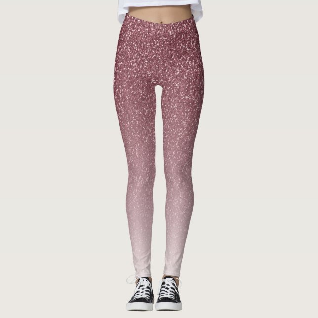 Leggings Rosa de moda Purpurina de Oro Girly Ombre (Anverso)
