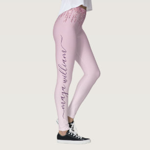 Leggings Rosa De Perforaciones Purpurinas Monograma Y Nombr