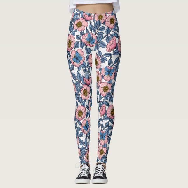Leggings Rosa de perro y mariposas (Anverso)