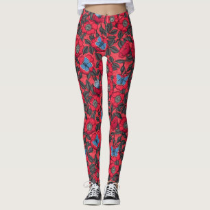 Leggings Rosa de perro y mariposas en rojo y azul
