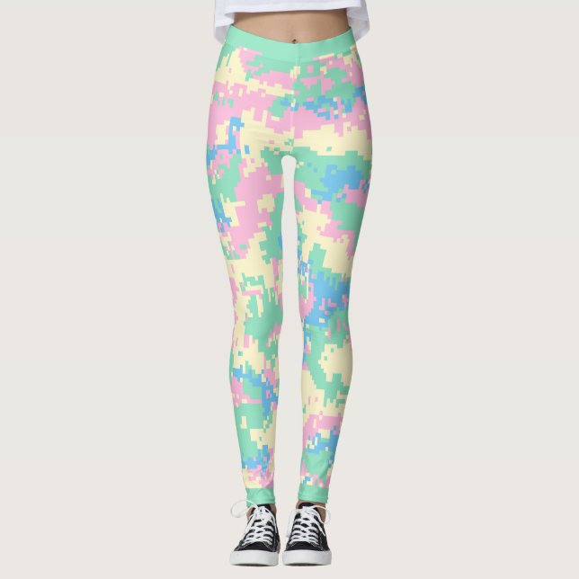 Leggings Rosa divertido, verde menta, turquesa, camuflaje c (Anverso)