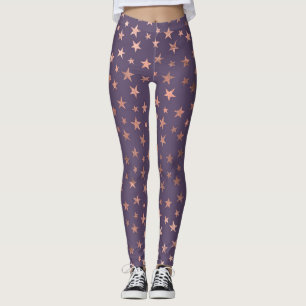 Leggings Rosa Dorado Glamuroso con Hojas y Estrellas Lavand
