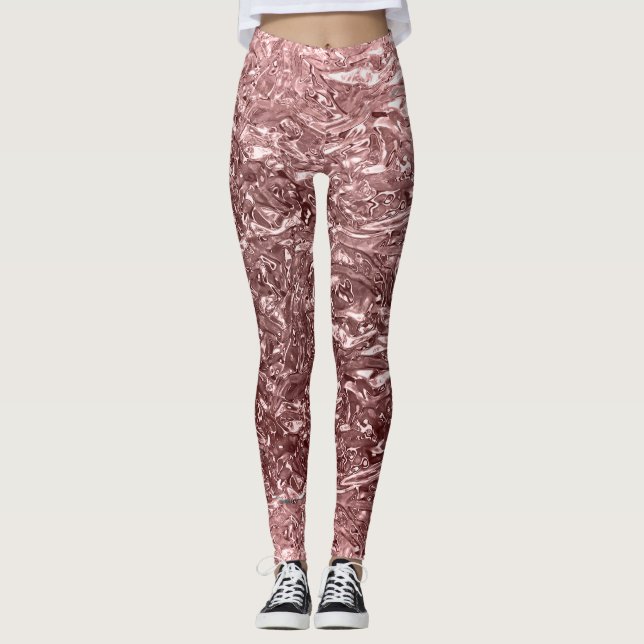 Leggings Rosa Dorado Líquido Cromo Metalizado Metálico (Anverso)