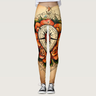 Leggings Rosa estilo tatuaje compás hermoso espíritu evocad