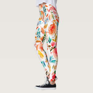 Leggings Rosa floral de verano colorida rojo naranja