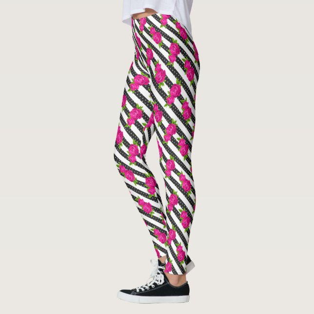 Leggings Rosa floral en franjas verticales (Izquierda)