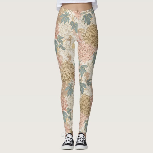 Leggings Rosa floral japonés y piernas de oro (Anverso)