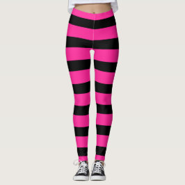 Leggings Rosa Fuerte y Negro Moda Raya Rayas
