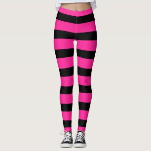 Leggings Rosa Fuerte y Negro Moda Raya Rayas