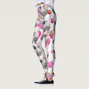 Leggings Rosa Gato Maullido Blanco