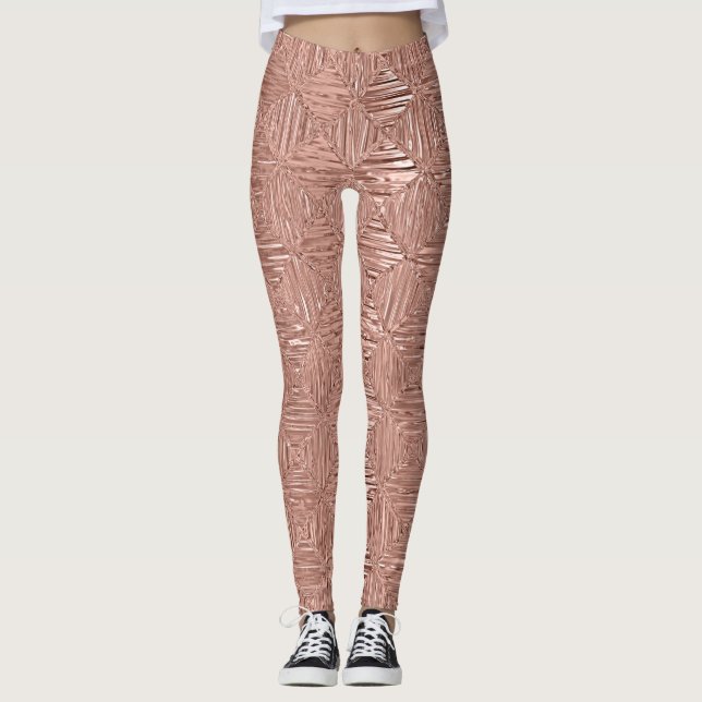 Leggings Rosa Gold Faux Metallic Geométrico Patterado (Anverso)