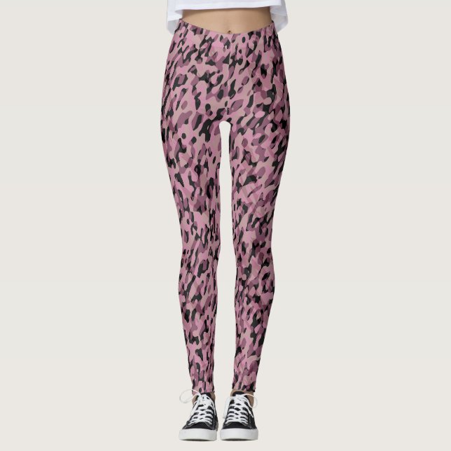 Leggings Rosa malva y camuflaje abstracto de carbón (Anverso)
