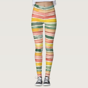 Leggings Rosa Melocotón Verde Rojo Amarillo Rayas