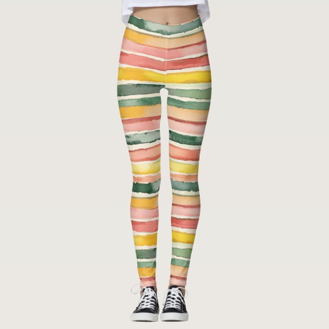 Leggings Rosa Melocotón Verde Rojo Amarillo Rayas (Anverso)