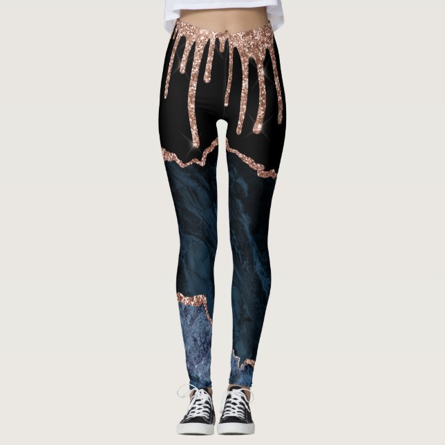 Leggings Rosa Oro Purpurina de Rubor, Navy Black (Anverso)