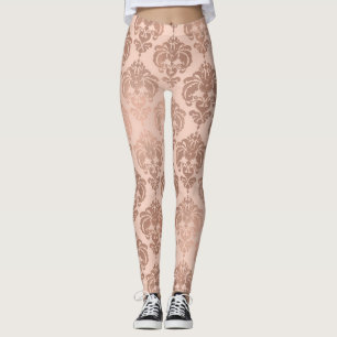 Leggings Rosa Oro Rubor Rosa Moderno Glam Damask