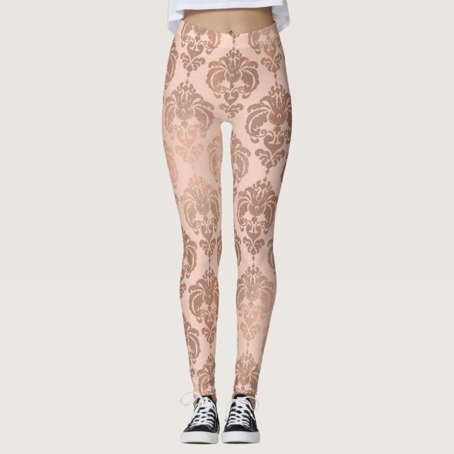 Leggings Rosa Oro Rubor Rosa Moderno Glam Damask (Anverso)