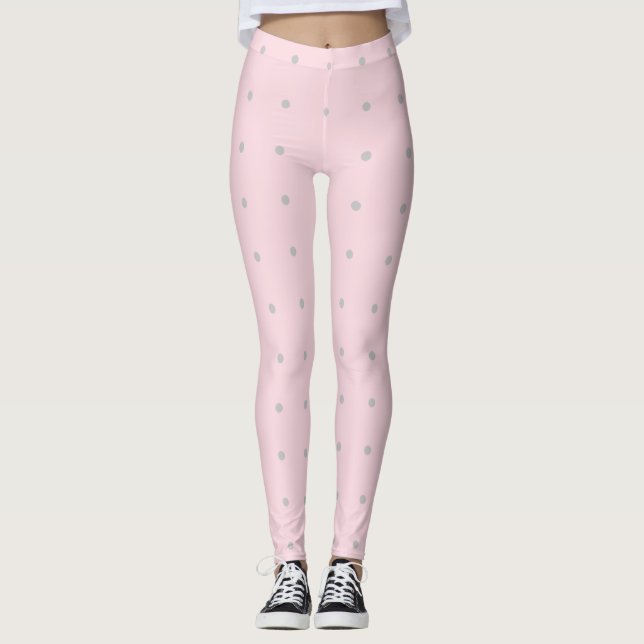 Leggings Rosa Pastel con puntos de polka gris apariencia de (Anverso)
