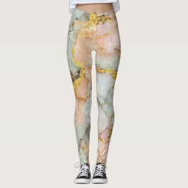 Leggings Rosa Pastel, Verde azulado, Mármol Blanco