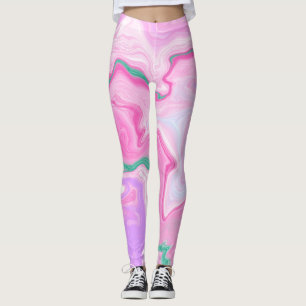 Leggings Rosa, Púrpura, Mint Green Marble Art