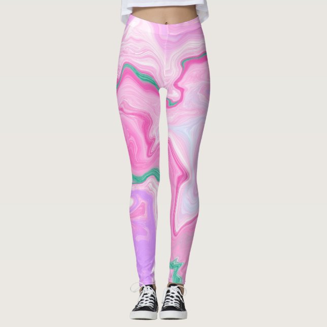 Leggings Rosa, Púrpura, Mint Green Marble Art (Anverso)