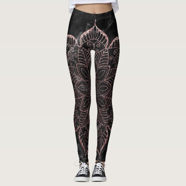 Leggings Rosa Purpurina de Faux Gold Mandala en mármol negr (Anverso)