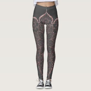 Leggings Rosa Purpurina de la Falso Oro Mandala sobre gris