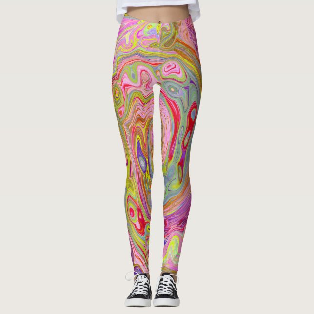 Leggings Rosa retro, amarillo y magenta Resumen de arte gro (Anverso)